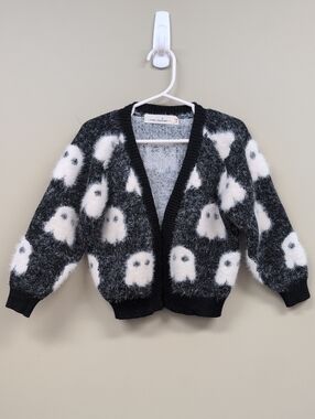 Nora Madison Girls Fuzzy Black And White Ghost Cardigan Size 3-4 Years